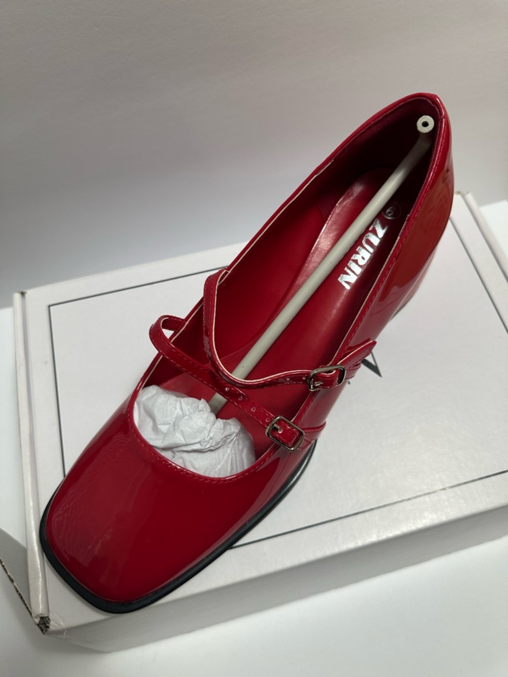 NIB Red Patent Double-Strap Mary Jane Heels